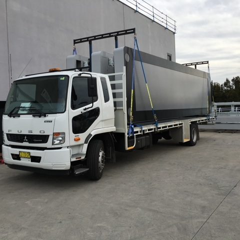 Aldridge truck carrying a variable message sign ready for delivery