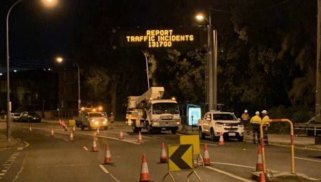 AEI VMS installation works at night on Pennant Hills Road in Beecroft